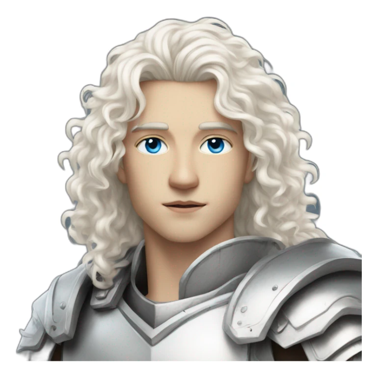 white androgynous guy white long curly hair armor blue eyes sticker