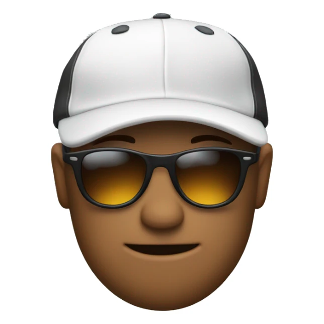 Thinking emoji 🤔 with a hat, a baseball hat, doing 👉🏻 with one hand. The emoji must be black. With sunglasses  sticker