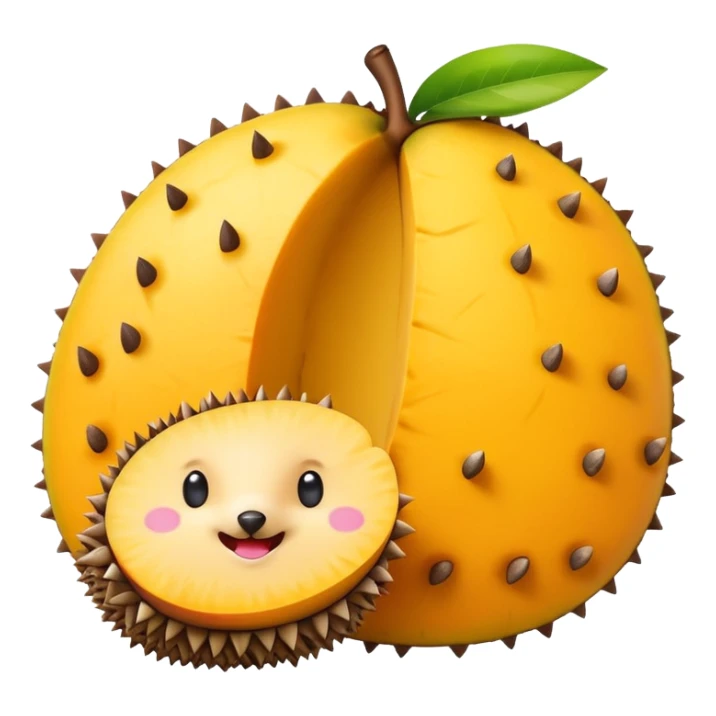 cute emoji-style mango, one half whole and one half sliced in hedgehog pattern, flat design, colorful, minimal shading, high resolution sticker