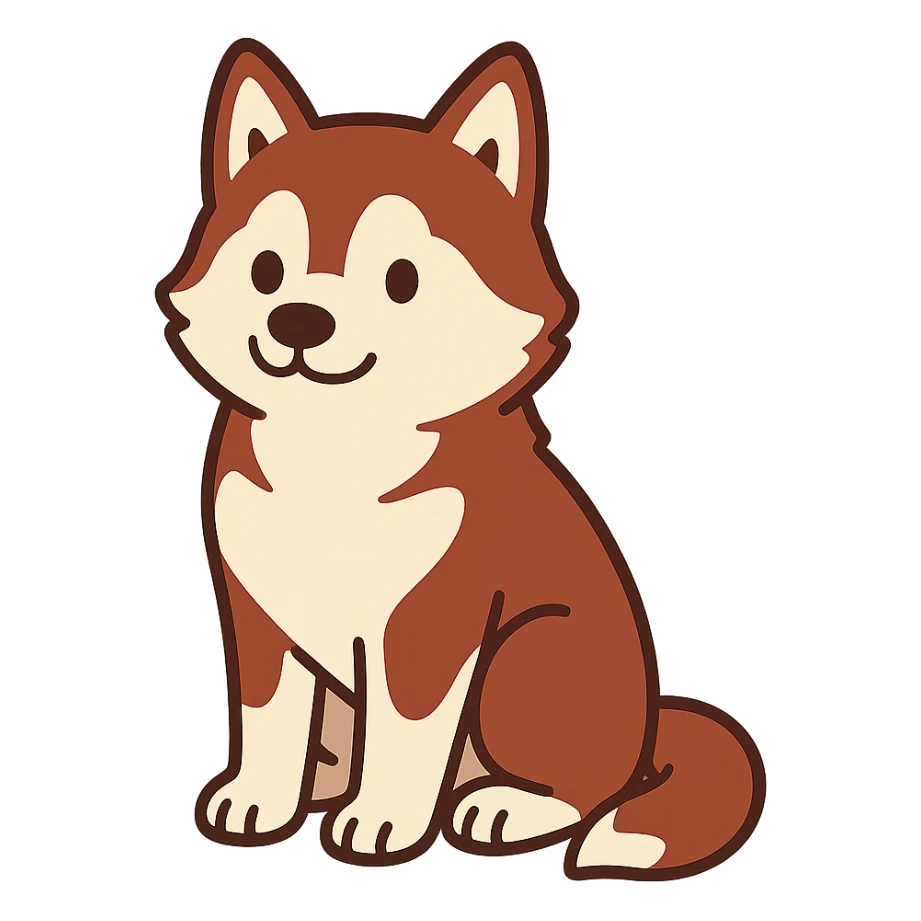 flat toon style cute red-brown siberian husky sitting sticker