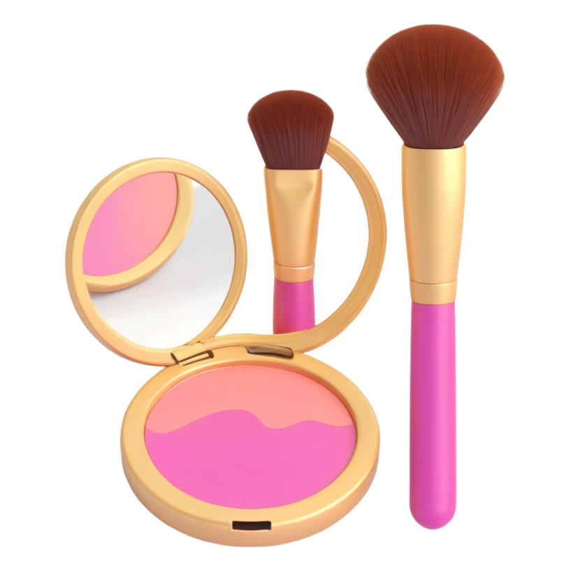 3D icon of a makeup brush and compact mirror, beauty and selfcare theme, elegant and modern sticker