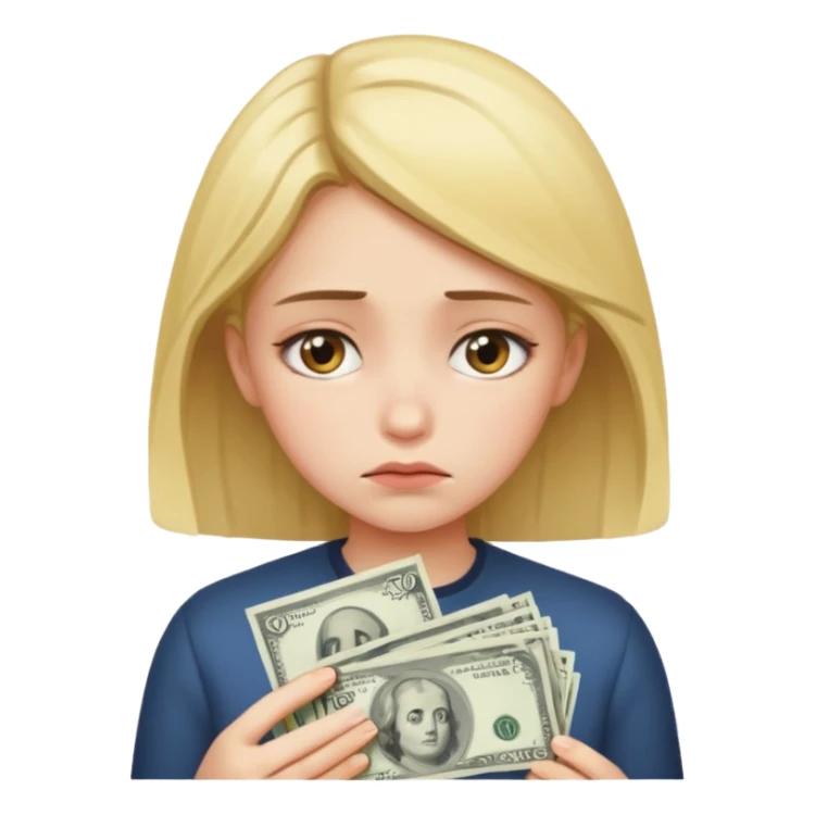 Celular mano de una chica mirando poco dinero triste sticker