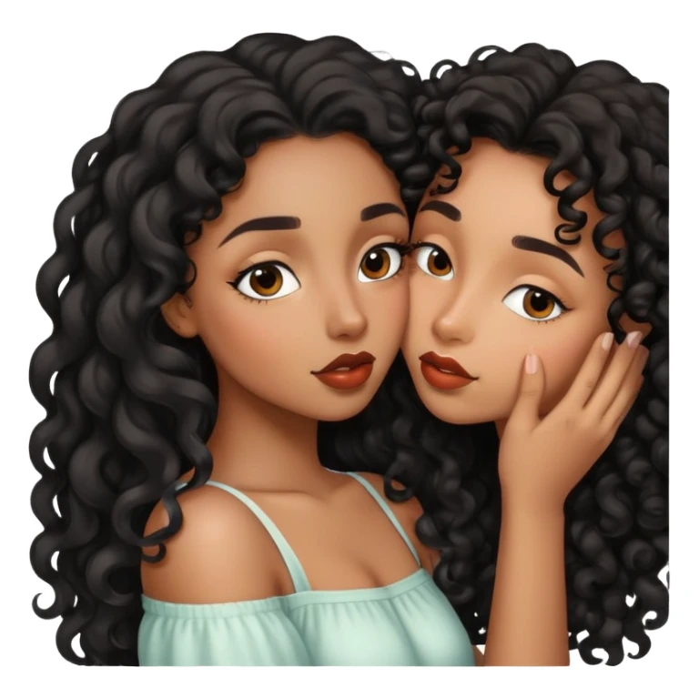 Brown girl with black curly long hair kiss sticker