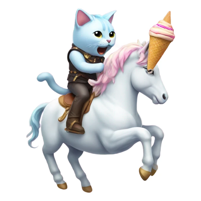 Cat riding a unicorn with ice cream sticker