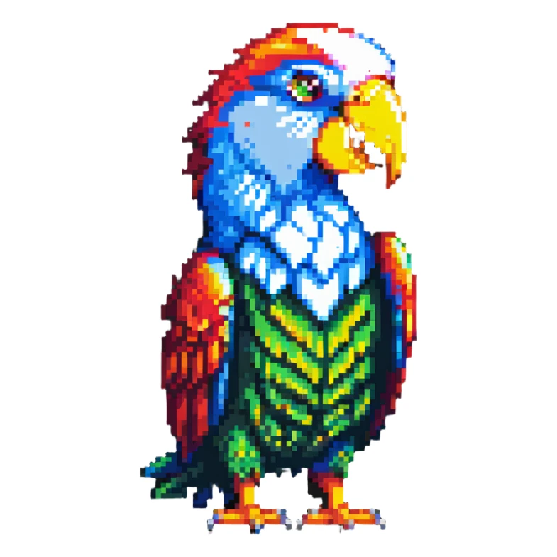 super minimal pixel art party parrot with big pixels in classic head-bob pose sticker
