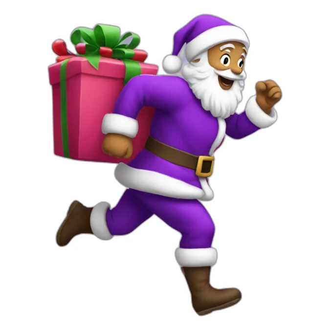 Santa Claus dressed in purple running to deliver presents sticker