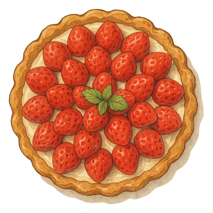 strawberry tart seen from above, realistic ghibli style sticker