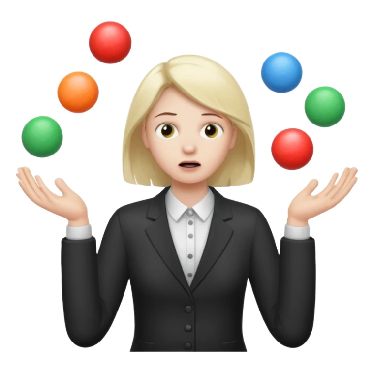 an emoji that depicts a product manager juggling work while mildly panicked and gender neutral sticker