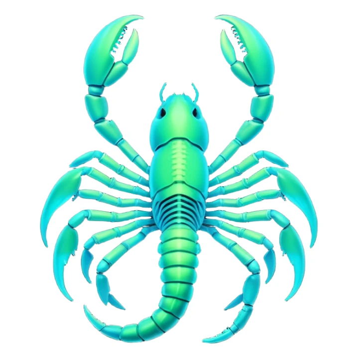 3D render of Radioactive Scorpion, bioluminescent deep sea style, glowing neon blue and green lights, dark background to contrast the glow, translucent organic textures. sticker