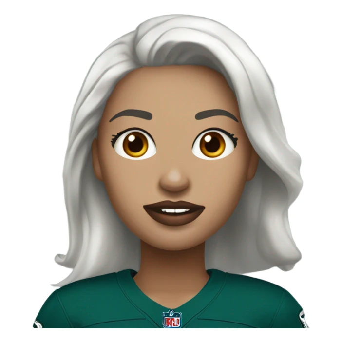  White skin female dark hair red lips wearing Philadelphia Eagles jersey sticker