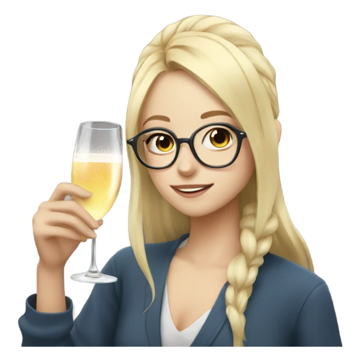 Anime Blonde girl wearing glasses drinking champagne  sticker