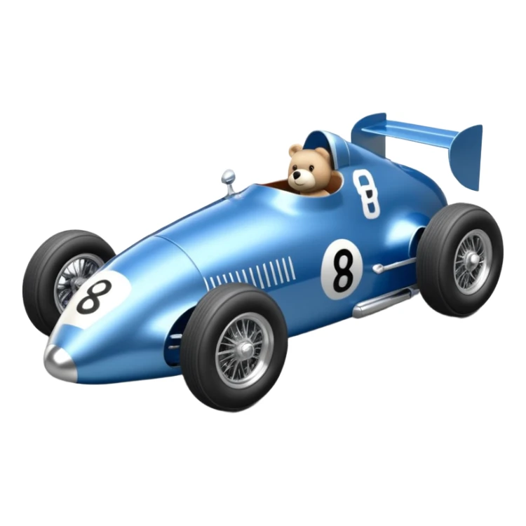 Metallic blue and lightly chrome Antique-looking  kid-sized race car for teddy bear with custom aero body and rear wing  sticker