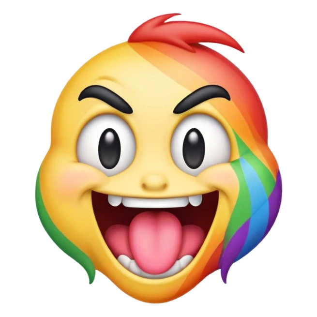 extremely silly emoji face with crazy crossed eyes, rainbow colored tongue flailing wildly from side to side, goofy expression, comical, exaggerated sticker