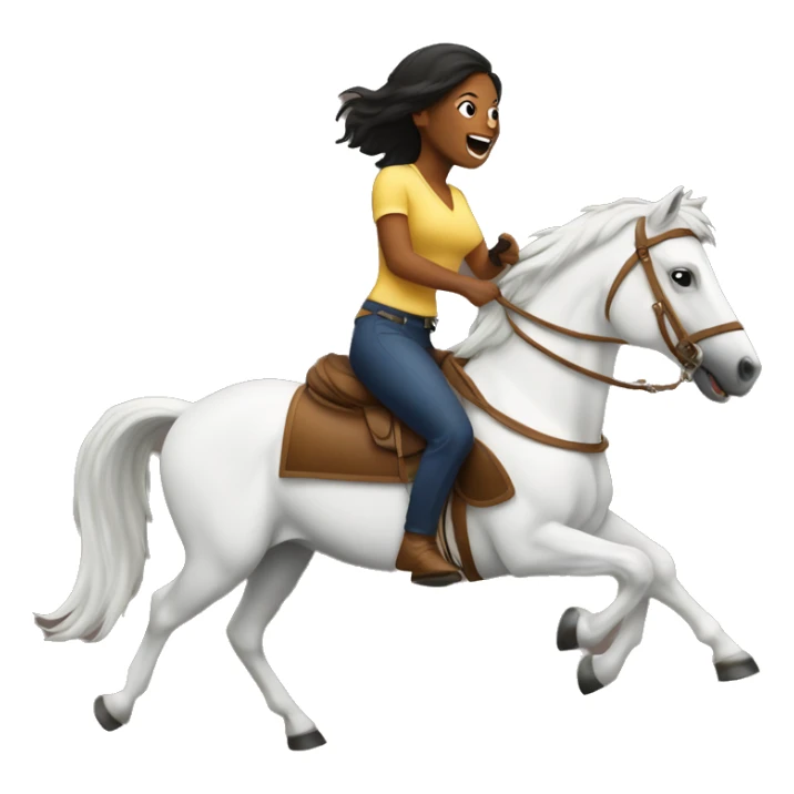 Woman galloping on horse while holding drink sticker
