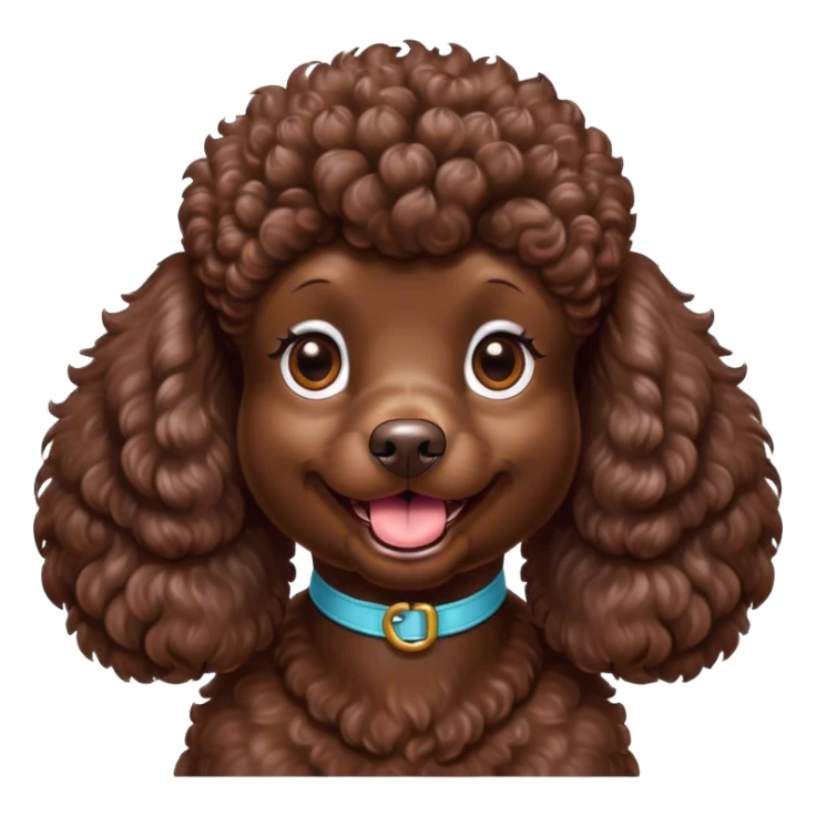 Cinematic Comical Chocolate Poodle Portrait Emoji, Head tilted dramatically with an exaggeratedly amused expression, featuring a glossy, curly chocolate Fur with a bouncy texture, wide, expressive brown eyes filled with playful disbelief, Simplified yet hilariously expressive features, highly detailed, glowing with a slightly sassy glow, high shine, dramatic yet playful, stylized with an air of cheeky mischief, bright and endearing, soft glowing outline, capturing the essence of a spirited and over-the-top companion, so meme-worthy it feels like it could side-eye its way into internet fame instantly! sticker