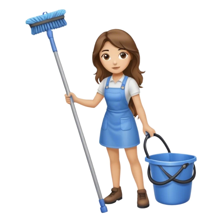 Cleaning girl wit mop with brown hair sticker