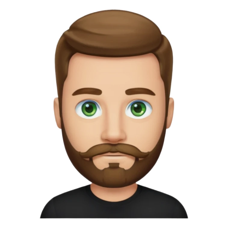 a good looking like leonardo di caprio blue eyes, beard, mustache, a black shirt, green eyes sticker