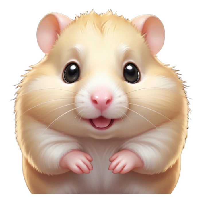 Cinematic Comical Cream Hamster Portrait Emoji, Head tilted dramatically with an exaggeratedly amused expression, featuring a striking cream fur with a luminous sheen, wide, expressive dark eyes filled with playful disbelief, Simplified yet hilariously expressive features, highly detailed, glowing with a slightly sassy glow, high shine, dramatic yet playful, stylized with an air of cheeky mischief, bright and endearing, soft glowing outline, capturing the essence of a spirited and over-the-top hamster, so meme-worthy it feels like it could side-eye its way into internet fame instantly! sticker