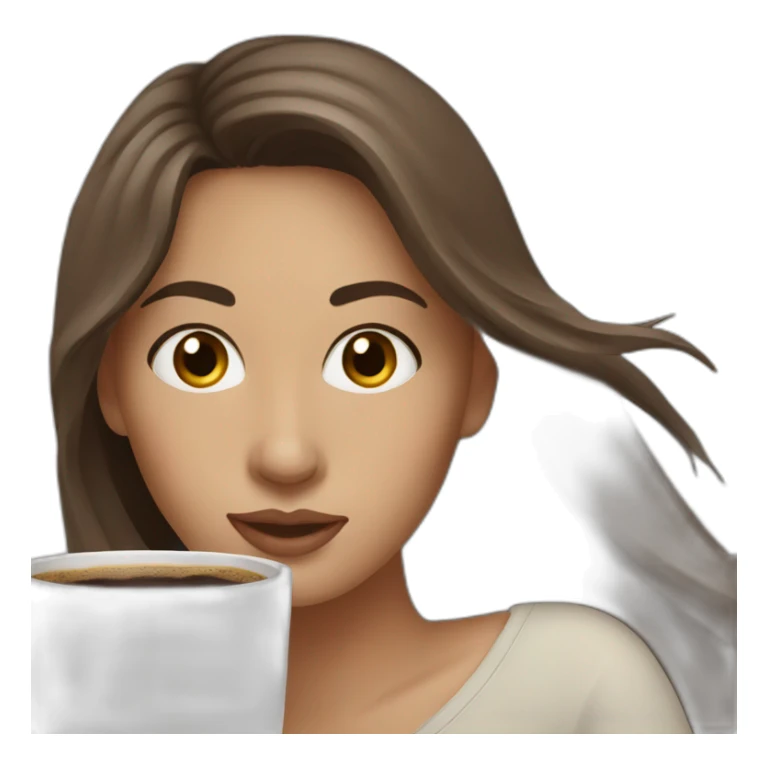 Woman long brown hair dark eyes drinks coffee sticker