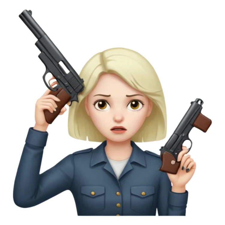 a gun holding a gun to her head and she looks tired  sticker