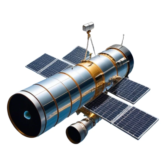  Cinematic Realistic Hubble Space Telescope – A majestic, ultra-detailed rendering of the Hubble Telescope floating above Earth. Its reflective metallic surface and vast solar panels stretch into the darkness, while the lens is pointed outward, capturing the mysteries of the cosmos. sticker
