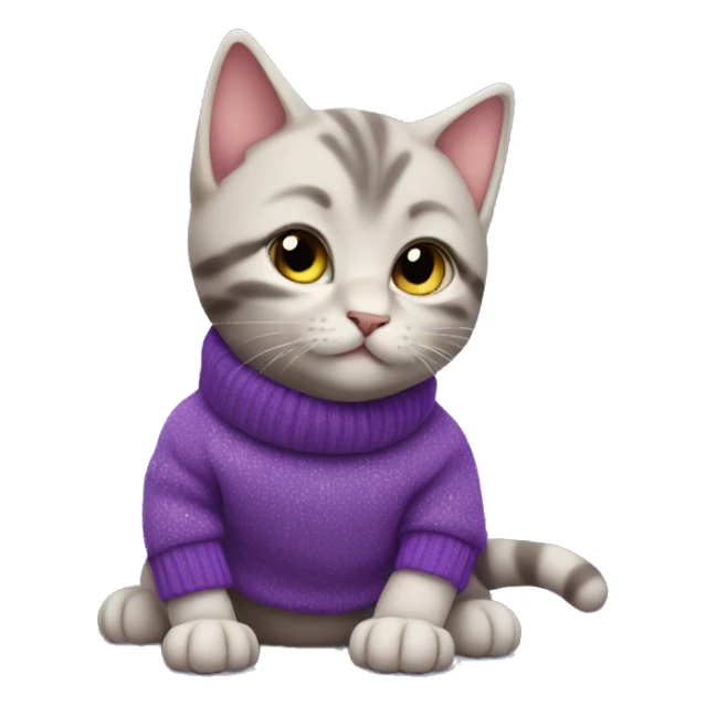 a kitten wearing a purple sweater with a shooting star sticker