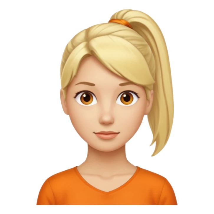 blond woman with ponytail and orange blouse sticker