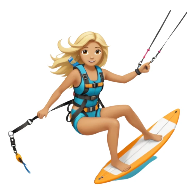 Blonde long haired ladie Kitesurfing with harness sticker