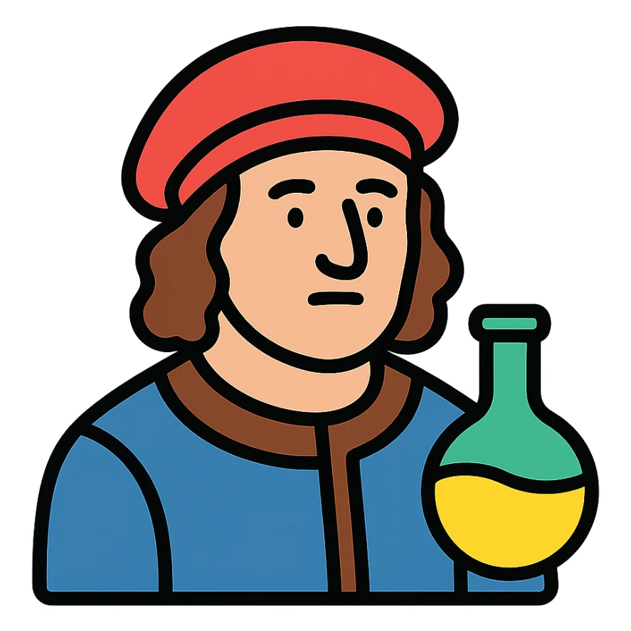 icon of Paracelsus inspired by the Renaissance era, color outline style sticker