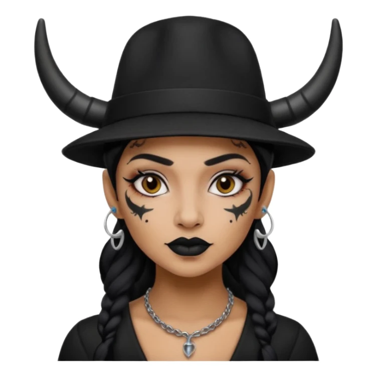 Woman with small horns — black hat, face tattoos sticker