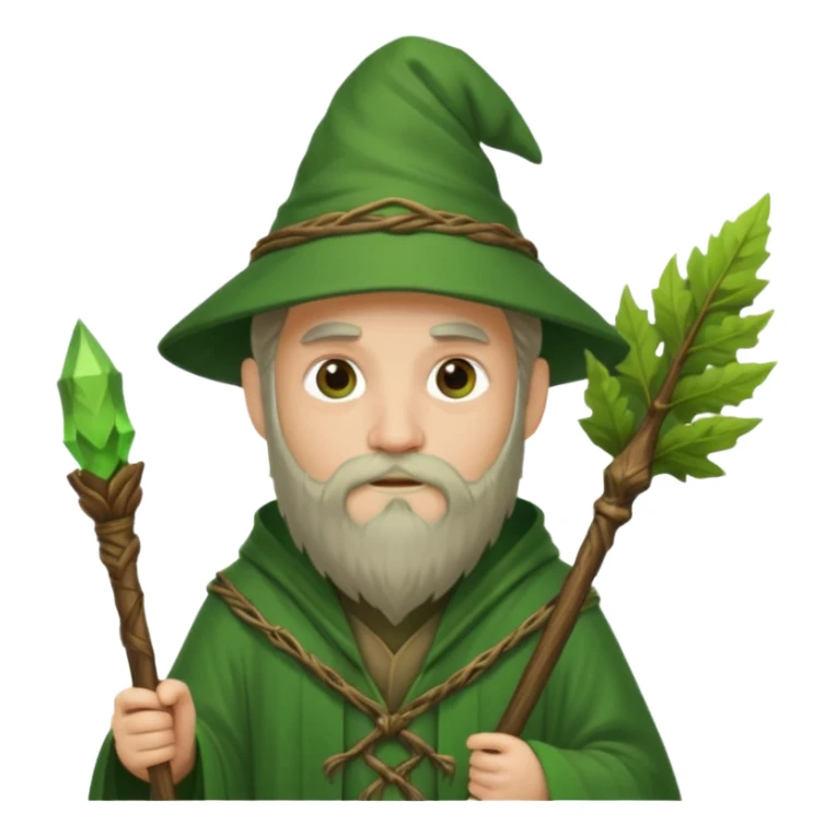 Forest Wizard – green robe, wooden staff, leafy beard sticker