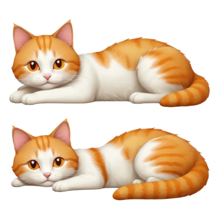 ginger and white cat with orange eyes doing a big extremely long stretch reaching up into the air with arms and legs side by side together straight and overextended whilst lying on its side sticker