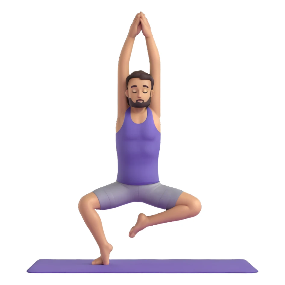 man doing tree pose yoga with one foot against inner thigh, hands in prayer position sticker