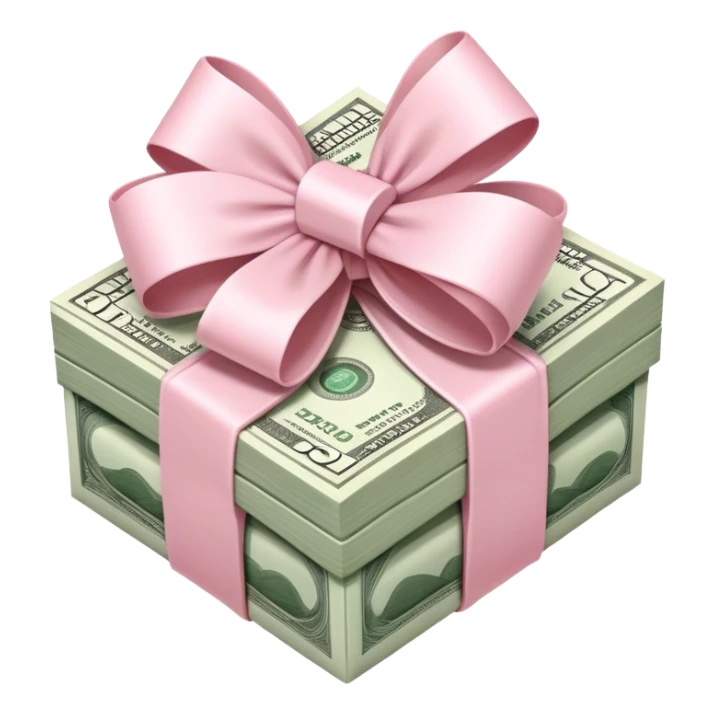 stack of money wrapped ina light pink bow sticker