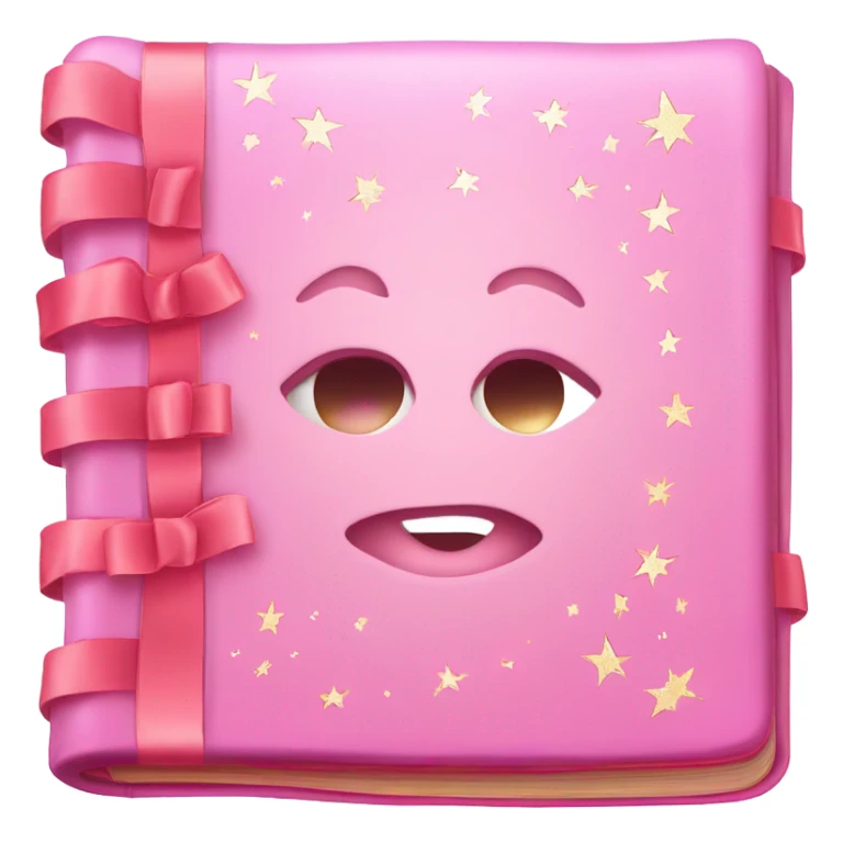 pink book, frontal view, decorated with bows and sparkles sticker