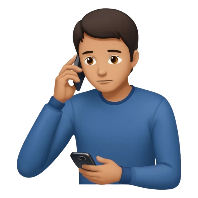 a man hunched over his cell phone, flat color icon style sticker
