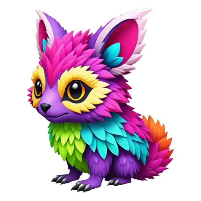 lush warm-colored modern colorful neon-colored Fakémon-Trico-creature sticker