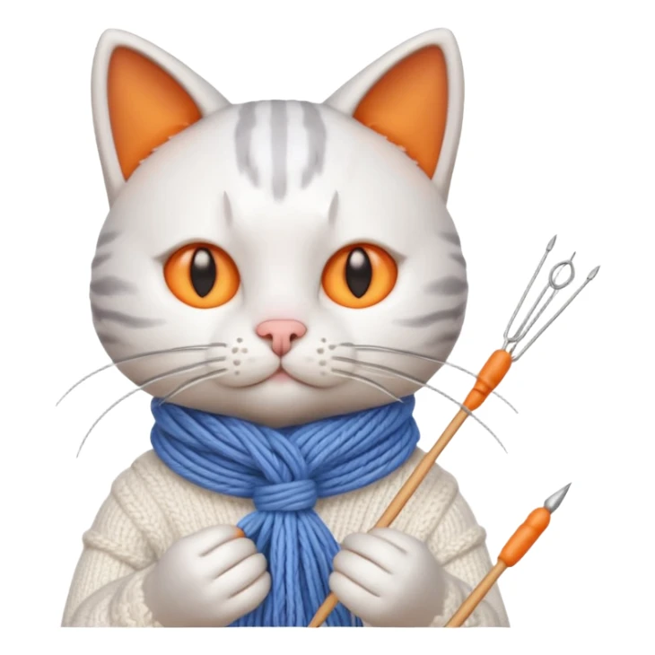 knitting cat portrait, head and shoulders only, cute cat holding knitting needles and yarn, cozy expression, warm handmade vibe, 3D cartoon style, mobile game icon style, clean background, no text, no watermark
 sticker