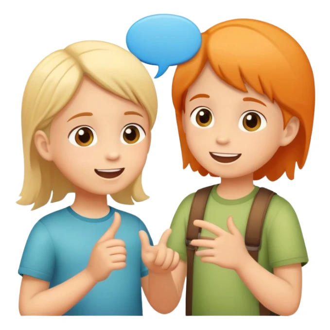 two children talking to each other, cheerful and friendly, with speech bubbles sticker