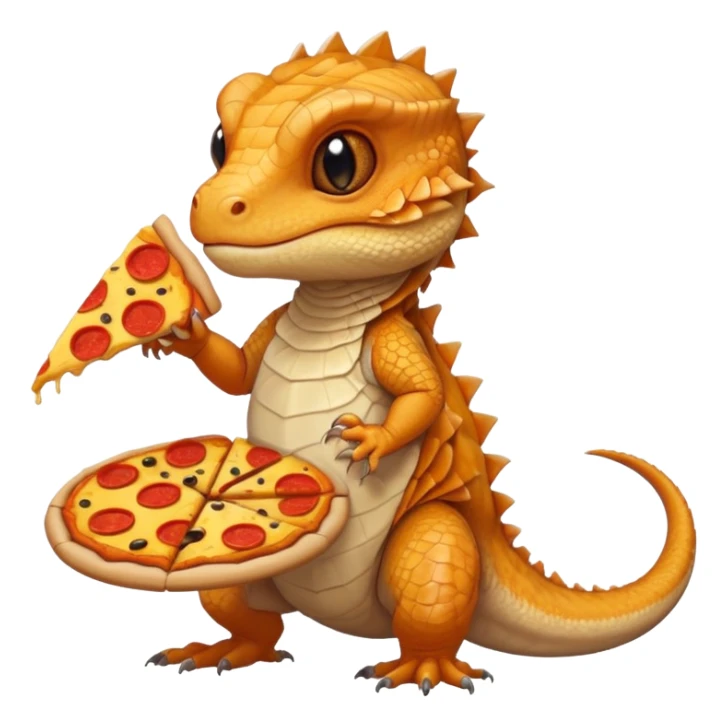 light bearded dragon holding a piece of pizza sticker