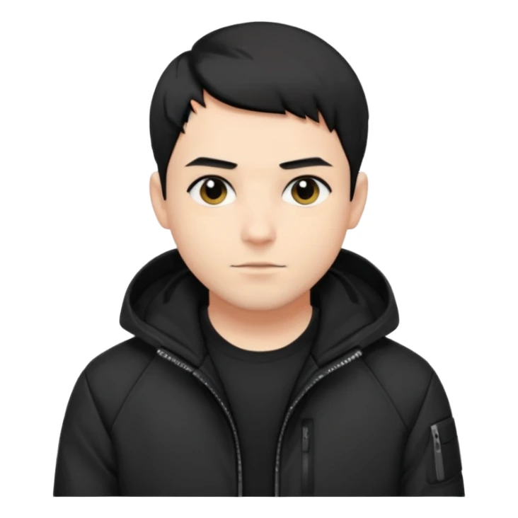 Adult man, wearing black techwear-style jacket, modern vibe
 sticker