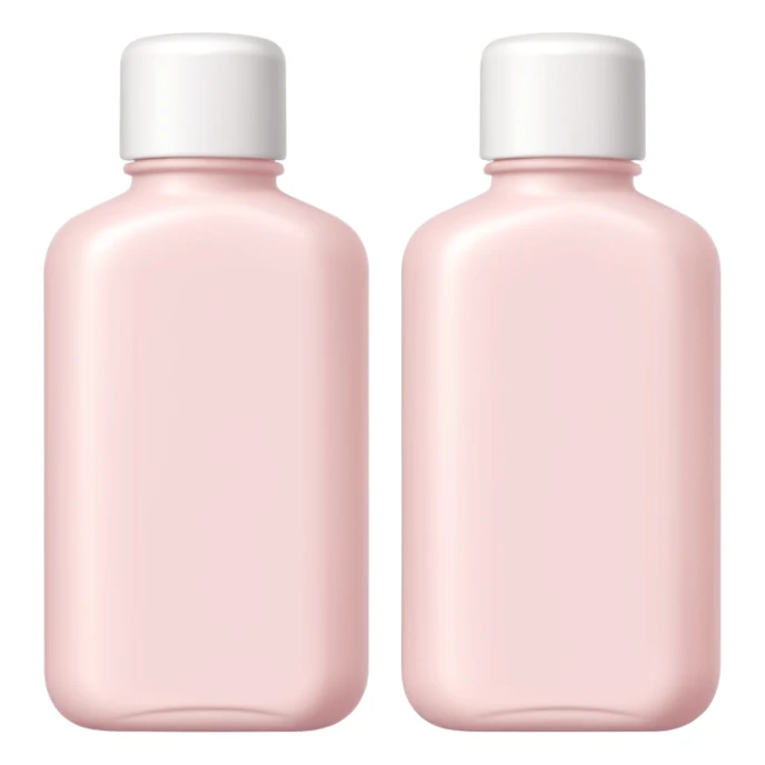 Soft pastel pink skincare bottles with white caps, minimal label design, clean aesthetic sticker