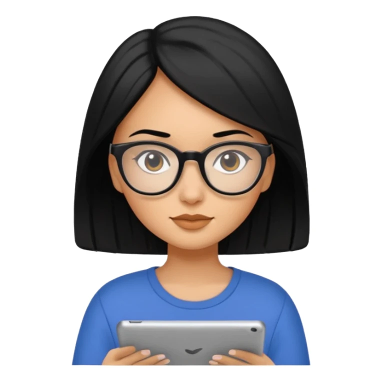 girl web designer with black hair writing on ipad sticker