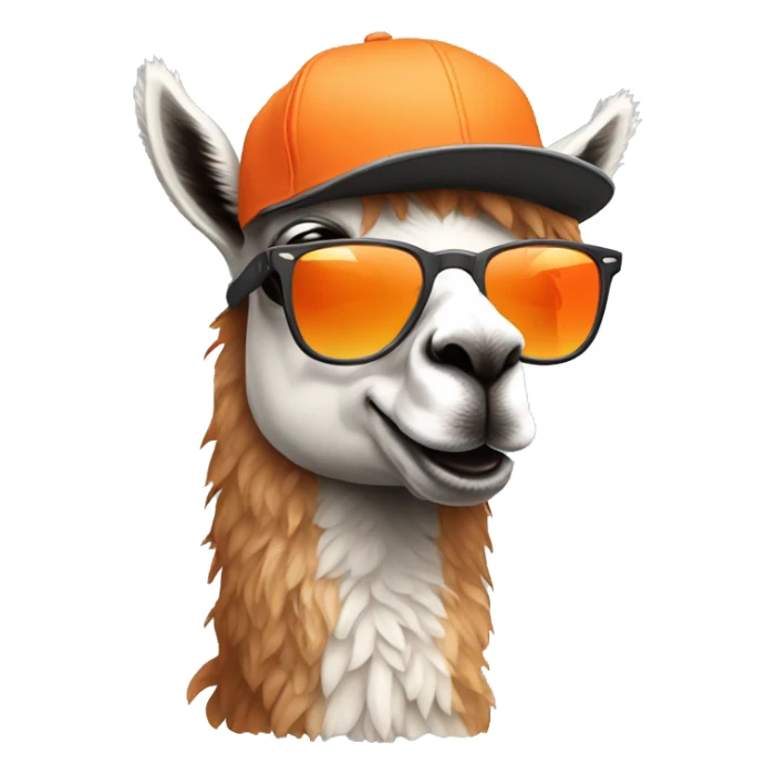 a cool llama wearing a orange hat and rayban shades sticker
