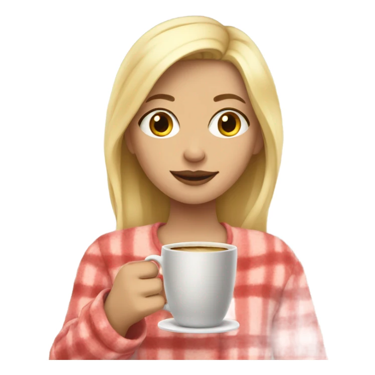 Blonde girl in pajamas and with coffee sticker