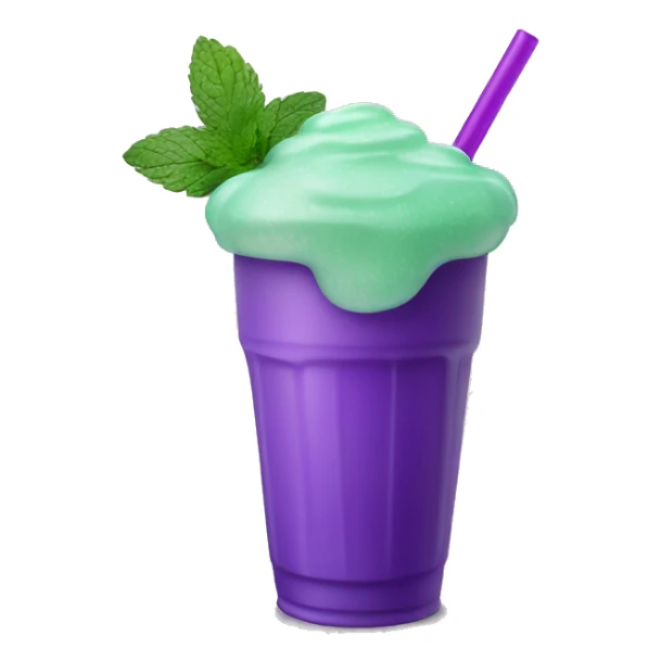 mint green slushy drink in cup, purple straw sticker