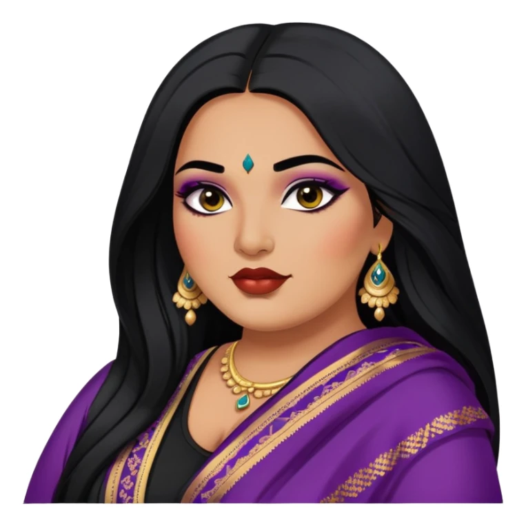 big plus size, indian, long hair, baddie,pretty, makeup, lipgloss, black eyeliner, dark skin, dupatta/shawl
 sticker