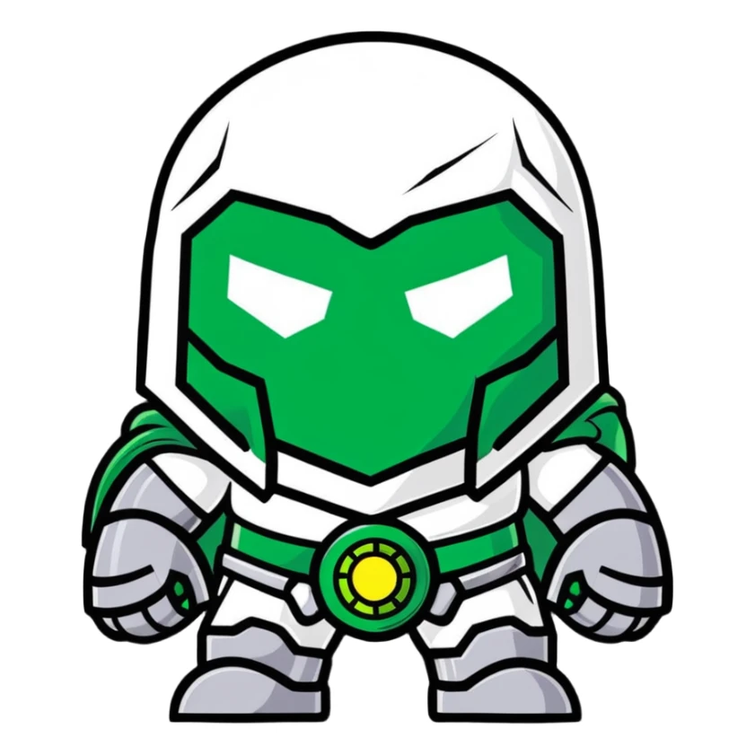 Doctor Doom with glowing green eyes and metal mask sticker