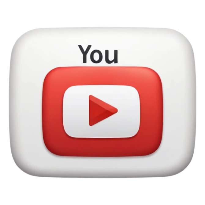 YouTube logo, red rectangle with rounded corners and white play button in the center sticker