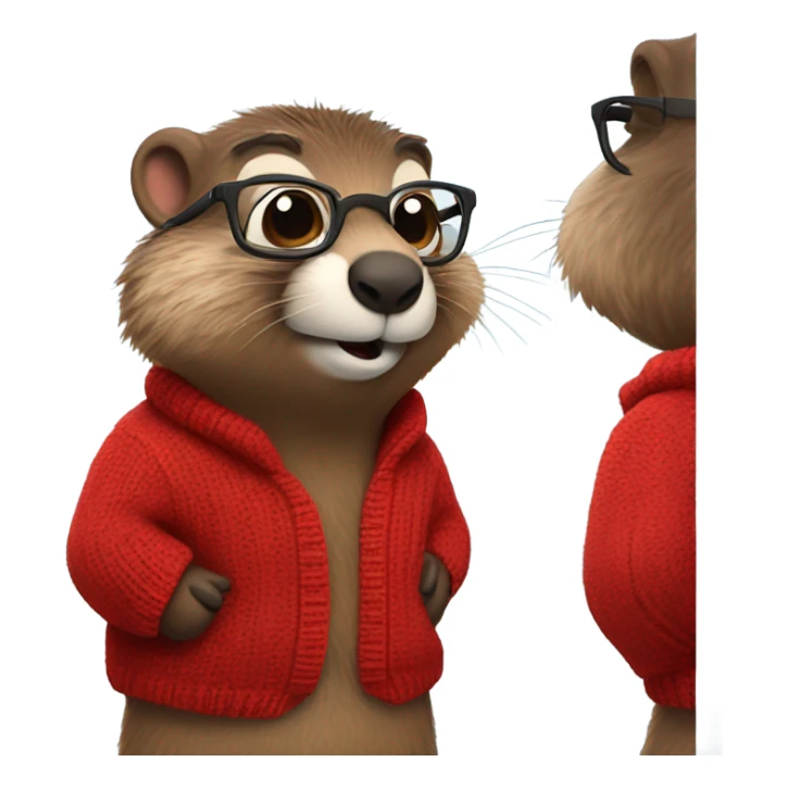 cute groundhog in a fully red sweater and glasses full body shown sticker